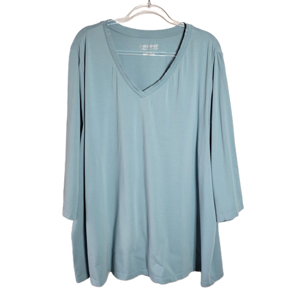 Catherines Suprema Collection Dusty Blue V-Neck 3/4 Sleeve Tunic Top 3X 26/28W‎